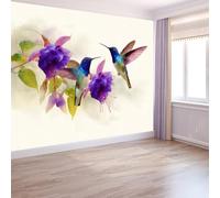 Papier Peint Aquarelles Fleurs Et Oiseaux200 x 140 cm Décoration Papier Peint Moderne Crème Murale facile à nettoyer, idéale pour chambre et salon, avec un design unique et moderne
