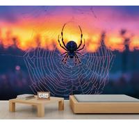 Papier peint araignée 200 x 200 cm - Motif paysage de coucher de soleil - Papier peint insecte pour salon - Décoration murale sans décoller et coller