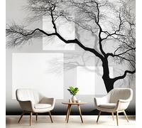 Papier Peint Arbre Abstrait,250x175cm Papier Peint Panoramique Réflexion Sur Une Branche D'Arbre Murale Poster Tableaux Photo Muraux pour Salon Chambre à Coucher Maison Décoration, Noir Et Blanc