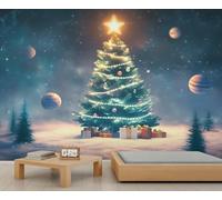 Papier peint arbre de Noël imaginaire univers fantastique planètes célestes papier peint mural pin papier peint pour chambre de fille salon peintures poster 350 x 256 cm