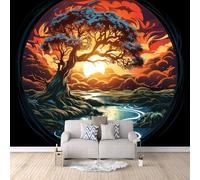 Papier Peint Arbre Du Monde 250x175 cm Papier Peint Panoramique Effet 3D, Peinture Murale intissé Grande Lac Du Lever Du Soleil, pour Moderne Salon Chambre TV Fond