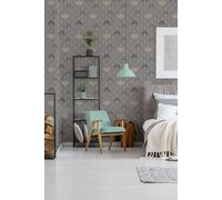 Papier Peint Art Déco Avec Effet Métallique - Gris, Beige, Marron
