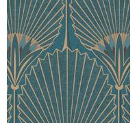 Papier peint art deco bleu paon - rouleau 0,53x10m