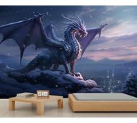 Papier Peint Art Déco Motif Paysage de Neige Style Urbain Lointain Bleu et Violet pour Chambre à Coucher Salon 250 X 175 cm