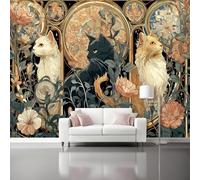 Papier Peint Art Nouveau Panoramique 3D Noir Chat Fleurs Grandes Murales Poster Pour Salon Adulte D'Enfants Étude Maison Décoration Intérieure 300 X 210 Cm
