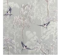 Papier Peint Jardin Japonais Gris - Oiseaux - Arbres - Arthouse 908105