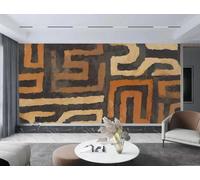 Papier peint artistique peint à la main, orné de lignes géométriques brunes et d'une texture, idéal pour le mur derrière une télévision, un canapé, dans une chambre, un salon ou un bureau. 3D, 200 x