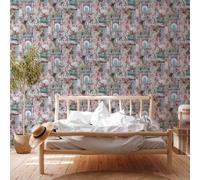 Papier peint asiatique Profhome 381743-GU papier peint non-tissé lisee sans texture avec des motifs d'architecture mat bleu rose vert jaune 5,33 m2