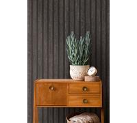 Papier Peint Aspect Bois Avec Motif De Panneau - Noir, Marron