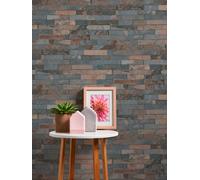 Papier Peint Aspect Pierre Avec Foncé Mur En Naturelles - Gris, Marron, Noir