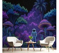 Papier Peint Astronaute 450X315 Cm Tissu En Soie Papier Peint Décoratif, Facile À Poser, Champignons Psychédéliques La Jungle Pour Salon, Chambre, Bureau - Violet