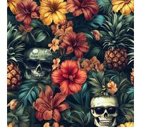 Papier Peint Auto-adhésif Fleurs 30CM×12M Vintage Crâne De Plantes Et De Fleurs Tropicales Autocollant Amovible PVC Vinyle Film Imperméable Meuble Decoratif Salon Salle de Bain Chambre Armoire