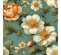 Papier Peint Auto-adhésif Fleurs 50CM×12M Vintage Fleurs De Plantes Blanches Et Feuilles Vertes Autocollant Amovible PVC Vinyle Film Imperméable Meuble Decoratif Salon Salle de Bain Chambre Armoire