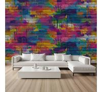 Papier Peint Auto-Adhésif Graffiti Grunge Mur de Briques Multicolore Papier Peint Panoramique Hippie Abstrait Moderne Wallpaper Autocollant Film Meuble Décoration Murale Chambre Bureau 400x280 cm