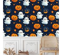 Papier Peint Auto-adhésif Halloween 50CM×12M Vintage Lanterne Citrouille Ciel étoilé D'Halloween Autocollant Amovible PVC Vinyle Film Imperméable Meuble Decoratif Salon Salle de Bain Chambre Armoire