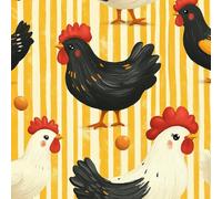 Papier Peint Auto-adhésif Poulet De Dessin Animé 30CM×12M Vintage Animal Noir Et Blanc Poulet Autocollant Amovible PVC Vinyle Film Imperméable Meuble Decoratif Salon Salle de Bain Chambre Armoire