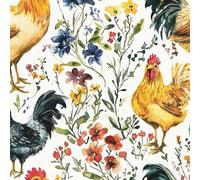 Papier Peint Autocollant 3D Motifs Coq Fleurs Feuilles Animaux Toile de Canvas Résistant aux Rayures pour Plafonds/Murs de Maison/Appartement/Boutique Papier Peint Adhésif Mural 40 cm x 1000 cm