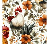 Papier Peint Autocollant 3D Motifs Coq Fleurs Feuilles Animaux Toile de Canvas Résistant aux Rayures pour Plafonds/Murs de Maison/Appartement/Boutique Papier Peint Adhésif Mural 40 cm x 300 cm