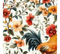 Papier Peint Autocollant 3D Motifs Coq Fleurs Feuilles Animaux Toile de Canvas Résistant aux Rayures pour Plafonds/Murs de Maison/Appartement/Boutique Papier Peint Adhésif Mural 40 cm x 300 cm