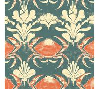 Papier Peint Autocollant 3D Motifs Crabes Coquillages Fruits De Mer Toile de Canvas Résistant aux Rayures pour Plafonds/Murs de Maison/Appartement/Boutique Papier Peint Adhésif Mural 40 cm x 300 cm