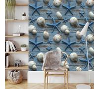 Papier Peint Autocollant 3D Motifs éToile Mer Coquillages Planche Toile de Canvas Résistant aux Rayures pour Plafonds/Murs de Maison/Appartement/Boutique Papier Peint Adhésif Mural 40 cm x 300 cm