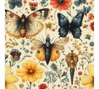 Papier Peint Autocollant 3D Motifs Papillon Abeille Fleurs Toile de Canvas Résistant aux Rayures pour Plafonds/Murs de Maison/Appartement/Boutique Papier Peint Adhésif Mural 40 cm x 300 cm