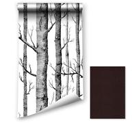 Papier Peint Autocollant à décoller et à Coller, 44.5x400CM Motif forêt de Bouleau, Film Vinyle Amovible, revêtement Mural de Meubles avec Patch de réparation en Cuir pour canapé en Cuir
