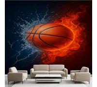 Papier Peint Autocollant Abstrait Flamme Basketball, Sports Ballon Texture Decoration Stickers Muraux , 3D Lignes Trippy Vinyle Murale Poster pour Chambre Salon Cuisine Adhesif Meuble 300 x 210 cm