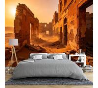 Papier peint autocollant amovible avec ruines du désert avec lumière du soleil et tempête de poussière pour salon, salle d'étude