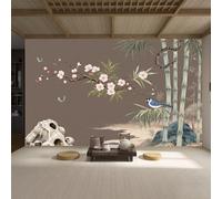 Papier peint autocollant amovible de taille personnalisée, fleurs de prunier d'Asie de l'Est, oiseaux de bambou, pour salon, chambre à coucher, magasin, bureau, enfants