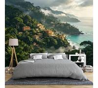 Papier peint autocollant amovible pour chambre à coucher et cuisine Motif village côtier tropical avec vue sur la mer