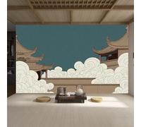 Papier peint autocollant amovible pour salon, chambre à coucher, magasin, bureau, enfants - Taille personnalisée - Pagode d'Asie de l'Est - Nuages