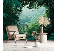Papier peint autocollant avec vue sur la forêt tropicale brumeuse, grand art mural réaliste, taille personnalisée, papier peint amovible pour salon