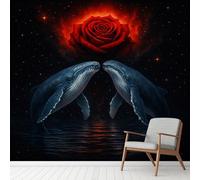 Papier Peint Autocollant Baleine Couples Roses Rouges, Romantique Fleurs Animaux Decoration Stickers Muraux , Boho Hippie Fantaisie Vinyle Murale Poster pour Chambre Salon Cuisine Meuble 400 x 280 cm