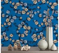 Papier Peint Autocollant Bleu Floral 45 * 300Cm Adhesif Pour Meuble Vinyle Papier Peint Autocollant Imperméable Pour Armoires Murs Salon Chambre