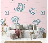 Papier Peint Autocollant Casque Musique Dessin Animé Rose 45 * 300Cm Adhesif Pour Meuble Vinyle Papier Peint Autocollant Imperméable Pour Armoires Murs Salon Chambre