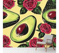 Papier Peint Autocollant Coloré Fleur Rose Fruit, Abstrait Mignon Fleur Avocat Decoration Stickers Muraux , Style Pastoral Vinyle Murale Poster pour Chambre Salon Cuisine Adhesif Meuble 200 x 140 cm