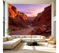 Papier peint autocollant de taille personnalisée, coucher de soleil serein, paysage désertique, rue, canyons, rochers rouges, canyons, grand papier peint autocollant amovible pour salon, chambre à