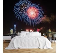 Papier peint autocollant de taille personnalisée, motif d'horizon nocturne de New York avec gratte-ciels, One World Trade Center et Empire State Building, papier peint autocollant (sans PVC), amovible