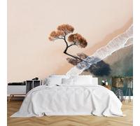 Papier peint autocollant de taille personnalisée, plage de sable aérienne avec vagues douces ombres d'arbre (sans PVC), papier peint amovible pour salon, chambre à coucher, bureau, enfants