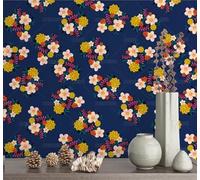 Papier Peint Autocollant Fleurs Bleu Foncé 45 * 300Cm Adhesif Pour Meuble Vinyle Papier Peint Autocollant Imperméable Pour Armoires Murs Salon Chambre