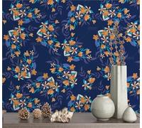 Papier Peint Autocollant Floral Bleu Foncé 45 * 300Cm Adhesif Pour Meuble Vinyle Papier Peint Autocollant Imperméable Pour Armoires Murs Salon Chambre