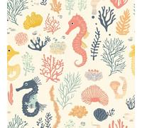 Papier peint autocollant Méduse à la crème Autocollant mural repositionnable Corail hippocampe crème Papier Adhesif pour Meuble Papier Adhésif Décoratif Papier Peint Adhesif Mural Salon Chambre Stick