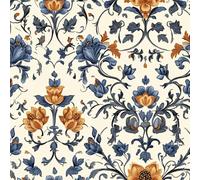 Papier peint autocollant Motif cachemire vintage Papier peint autocollant décollable Fleur bleu orange Papier Adhésif Décoratif Papier Autocollant pour Meuble Motifs Papier Peint Chambre Salon Stic