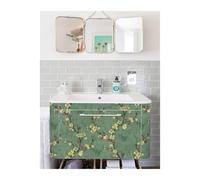 Papier peint autocollant motif Le fond vert, Couleur or fleur, Rouge feuille, Papiers peints, auto-adhésif, vinyle, revêtement mural, imperméable, film adhésif pour meubles, mur 55(17x78 in 44x200 cm)