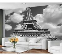Papier peint autocollant motif Tour Eiffel pour salon - Papier peint autocollant pour chambre à coucher - Paysage gris - Grande décoration murale et décoration d'intérieur romantique Paris
