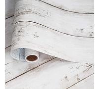 Papier Peint Autocollant Mural, Papier Peint Effet Bois Blanc Gris Film Vinyle Auto-Adhésif Rouleau de Plastique Arrière Collant Décoratif pour Meubles Muraux Tables Portes D'armoires（44.5cm X 10m）