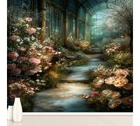 Papier Peint Autocollant ROSE Jardin Palais Plante, Romantique Fleur Decoration Stickers Muraux, Rustique Architecture Vinyle Murale Poster pour Chambre Salon Cuisine Adhesif Meuble 300 x 210 cm