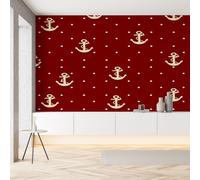 Papier Peint Autocollant Thème Océan Pois Ancre Papier Auto-Adhésif Maritime Marins Nautique Wallpaper Panoramique Mural Décoration Murale pour Meuble Salon Chambre Bureau 200 x 150 cm