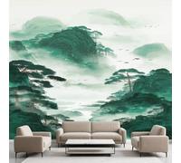 Papier Peint Autocollant Traditionnelle Chinois Paysage, Montagnes Brouillard Decoration Stickers Muraux , Peinture à L'Encre Vinyle Murale Poster pour Chambre Salon Cuisine Meuble 300 x 210 cm